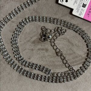 New Silver Rhinestone Chain Belt X-Small